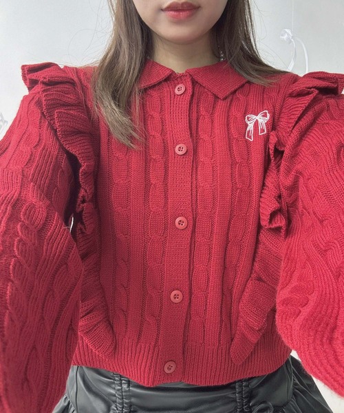 RED VALENTINO フリル レース ケーブル カーディガン ニット rps（アールピーエス）の「サイドレースアップケーブルフリルニット