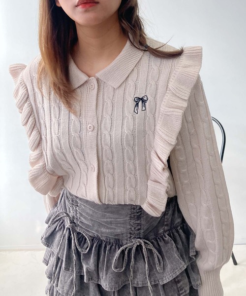 アルベロ❤フリルカーディガン スワン刺繍入りフリルカーディガン | metamorphose temps de fille