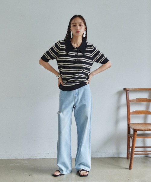 「VANNIE U」 半袖ニット FREE アイボリー レディース_画像3