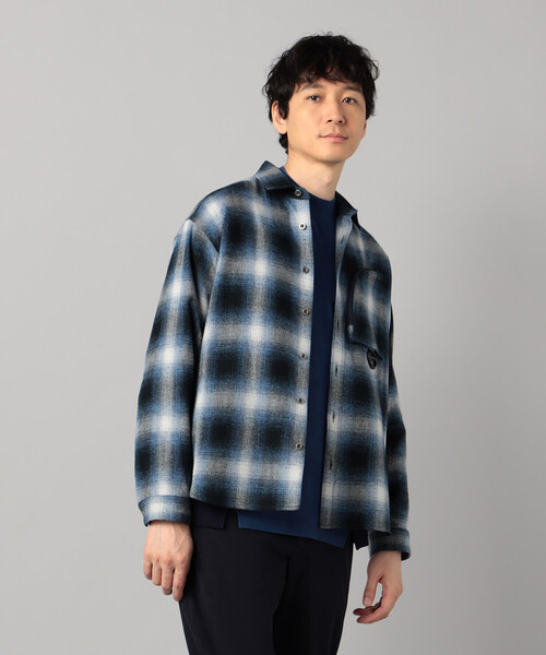 シャツ オンブレ―チェック柄 シ ャツ メンズの画像