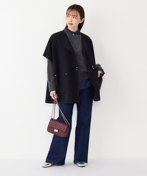 美品 SHIPS シップス ウールダブルフェイスノーカラーコート 38