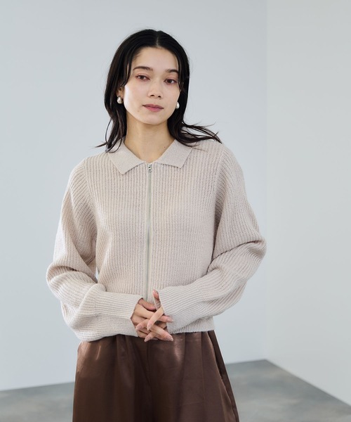 maje 襟付きニット ベージュ ニット セーター milli de l'air 旬顔レイヤードが叶う モヘヤタッチ