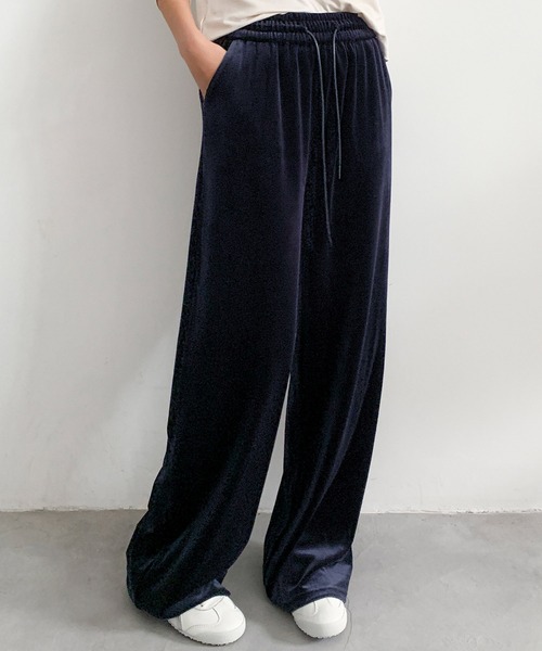 LOWO パンツ ベロア ワイドパンツ 冬 レディース 秋冬 ウエストゴム