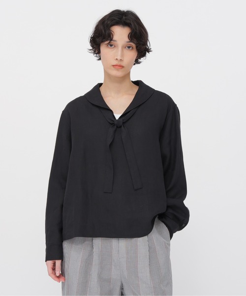 マーガレットハウエル 2023SS ファインリネンポロブラウス　黒 SUMMER BLACK FABRIC COLLECTION | MARGARET HOWELL