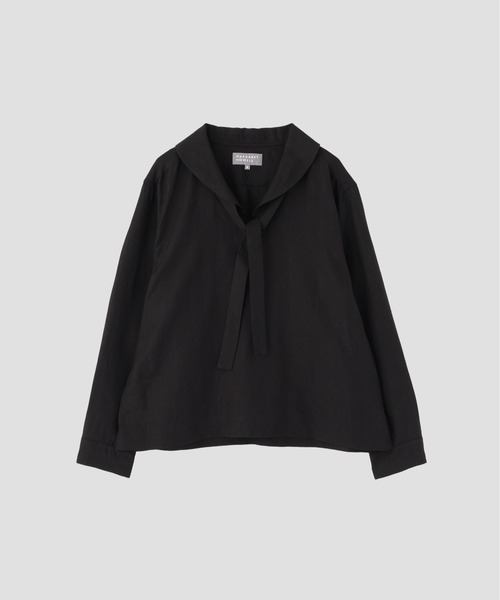 マーガレットハウエル 2023SS ファインリネンポロブラウス　黒 MARGARET HOWELL（マーガレットハウエル） ブラウス シャツ SHIRTING