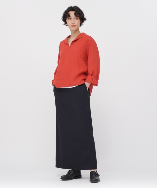 マーガレットハウエル 2023SS ファインリネンポロブラウス　黒 MARGARET HOWELL（マーガレットハウエル） ブラウス シャツ SHIRTING