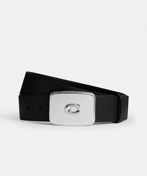 COACH ブラックレザーベルト シルバーバックル COACH レザー ショルダーストラップ ベルト シルバー金具 ブラック