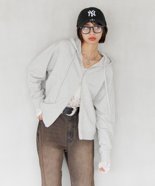 「PAGEBOY」 ジップアップパーカー LARGE 杢グレー レディース_画像7