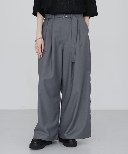 SOCCE ワイドパンツ スラックス ベルテッドTRワイドスラックス メンズ