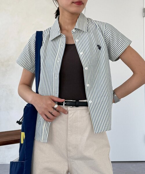 【新品未使用・タグ付き】WAAC シアサッカーブラウス シャツ 半袖 U.S. POLO ASSN.（ユーエスポロアッスン） ブラウス シャツ 半袖 シア