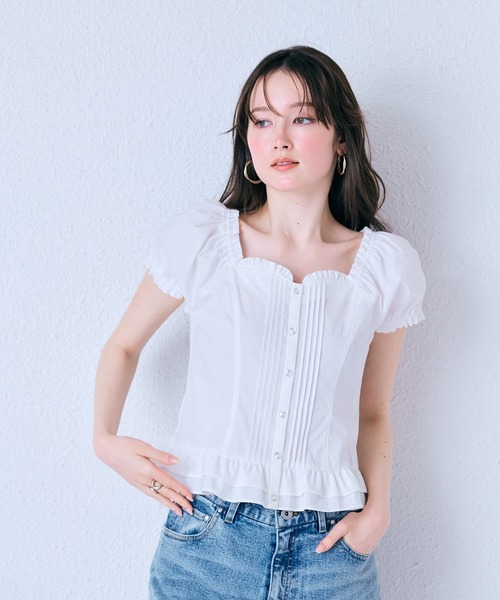 ブラウス シャツ 「モデル美香着用」コルセット風ピンタックブラウス レディースの画像