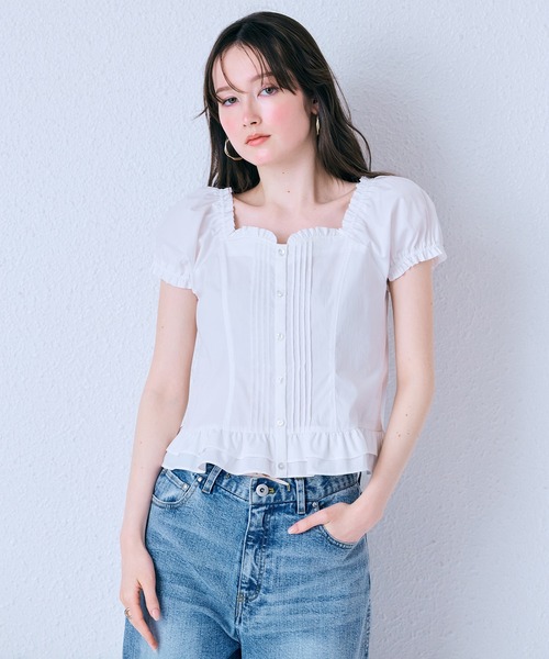 ブラウス シャツ 「モデル美香着用」コルセット風ピンタックブラウス レディースの画像
