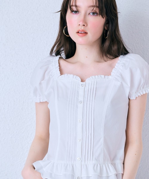 ブラウス シャツ 「モデル美香着用」コルセット風ピンタックブラウス レディースの画像