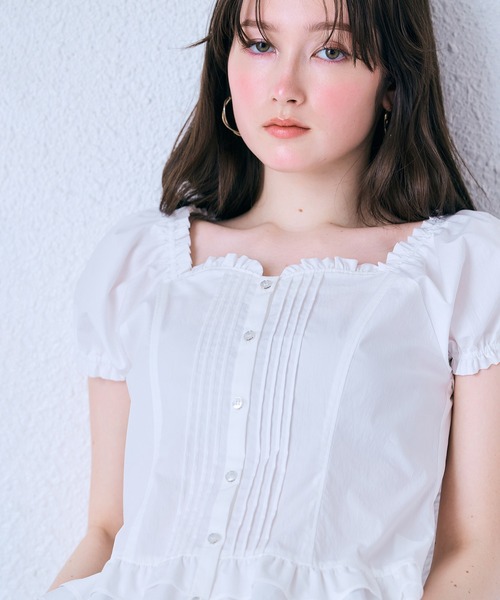 ブラウス シャツ 「モデル美香着用」コルセット風ピンタックブラウス レディースの画像