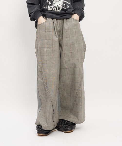 gomme（ゴム） ワイドパンツ パンツ チェックワイドパンツ レディース