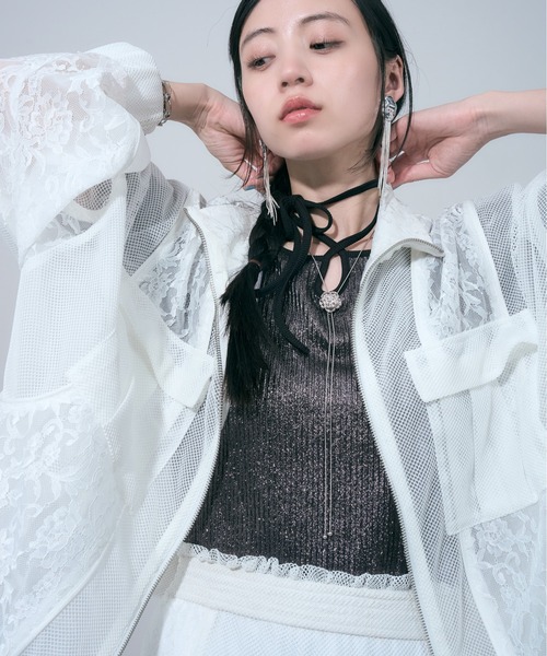 HARE（ハレ） ブルゾン アウター レースメッシュキリカエブルゾン(HARE