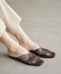 サンダル レザー ラインメッシュ スクエア ス...の詳細画像2