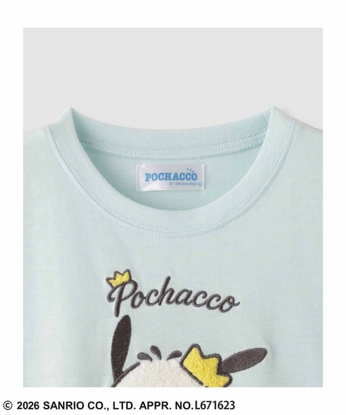 MORABITO ホワイト ロゴ刺繍　スパンコールTシャツ 半袖　38 sanrio（サンリオ） tシャツ ポチャッコ スパンコール/サガラ刺繍 半袖