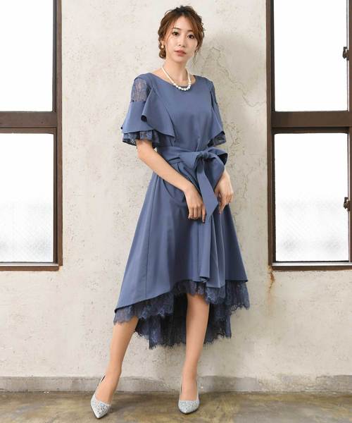 LUGG NAGG ドレス レースラッフルスリーブフィッシュテール