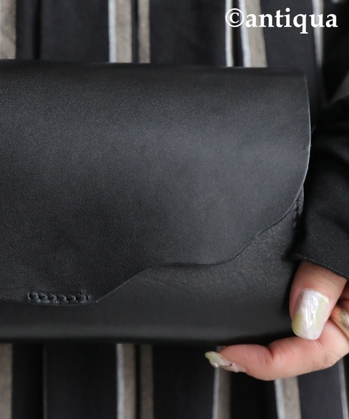 美品　アンティカ　antiqua patterntorso 黒　レザー　日本製 antiqua（アンティカ） 財布 日本製本革ミニマルショルダー財布