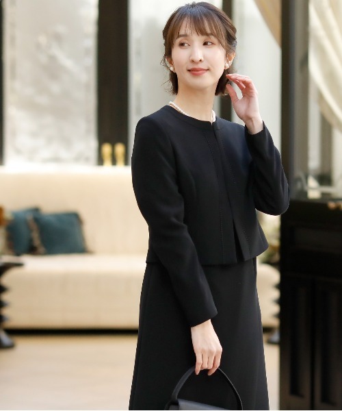 スがセットﭢ ノーカラージャケットレース切り替えaラインワンピースフォーマル卒業式対応