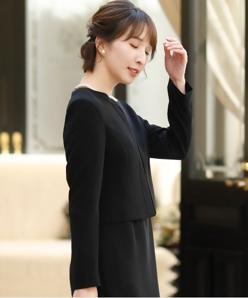 スがセットﭢ ノーカラージャケットレース切り替えaラインワンピースフォーマル卒業式対応