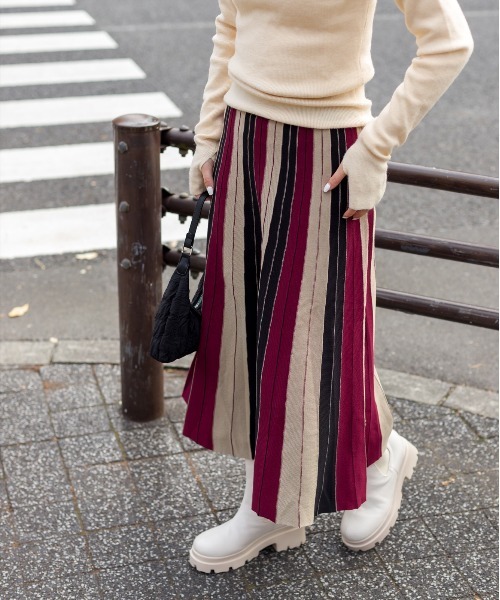 ストライプスカート ストライプ柄ロング丈スカート 49AV JUNKO SHIMADA｜クロス