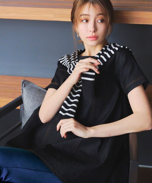 Tiaclasse ブラウス シャツ 「洗える」デニムチュニックブラウス