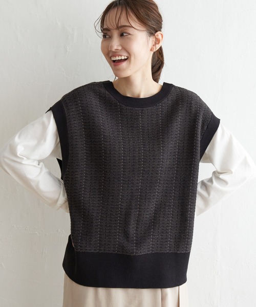 【新品】Cen. ３WAYフリルジレ、グレー ikka（イッカ） ベスト ジレ 「2点セット／親子コーデ」3WAYニット