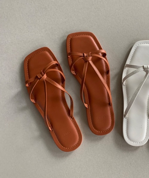 Didot.showroom サンダル リボンクロススクエアフラットサンダル