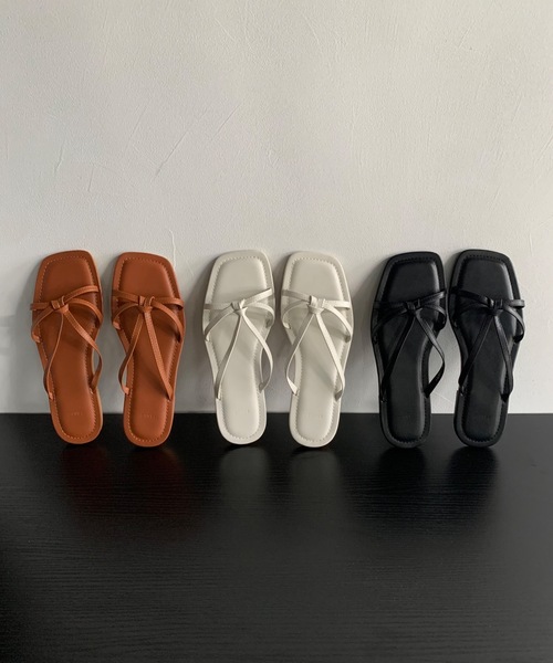 Didot.showroom サンダル リボンクロススクエアフラットサンダル