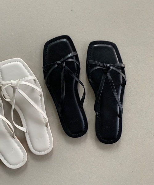 Didot.showroom サンダル リボンクロススクエアフラットサンダル