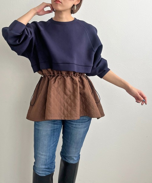 tシャツ ダンボール×キルトジャガードドロストトップス レディース