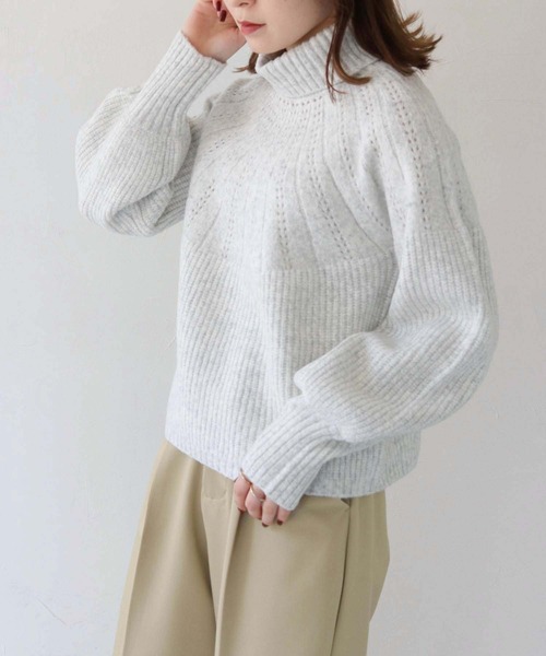 ニット 「vingtrois」透かし求心柄タートルネックニット レディース 