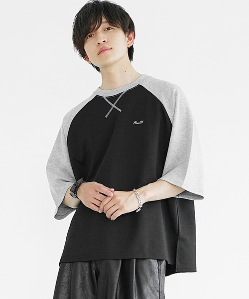 UNUSEDラグランスリーブカットソー ブラック/グレー MinoriTY（マイノリティ） tシャツ 「MinoriTY」肉厚さらさら生地