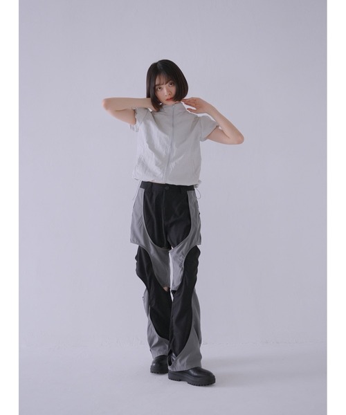 Uenui クロスデザイン カットアウト パンツ Uenui パンツ クロス デザイン カットアウト バイカラー