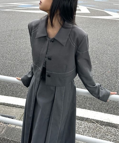 LVEU. コート アウター 「LVEU.」ステッチデザインクロップド 