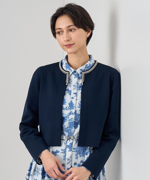 カーディガン ビジューネックメリノスムース カーディガン レディース