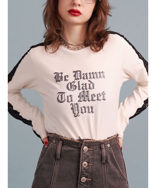 jouetie tシャツ シャイニーロゴレースライントップス/ロンT