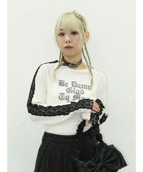 jouetie tシャツ シャイニーロゴレースライントップス/ロンT