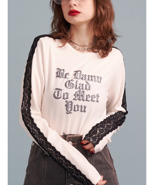 jouetie tシャツ シャイニーロゴレースライントップス/ロンT