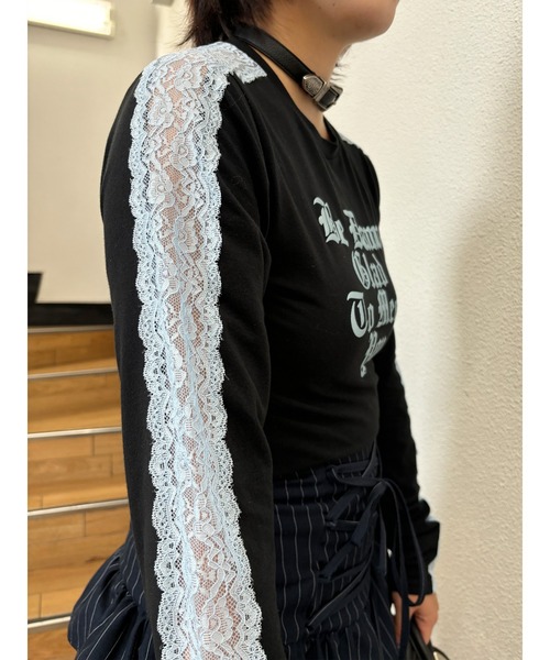 tシャツ シャイニーロゴレースライントップス/ロンT レディース jouetie tシャツ シャイニーロゴレースライントップス/ロンT