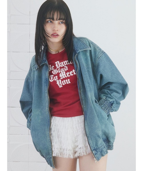 tシャツ シャイニーロゴレースライントップス/ロンT レディース jouetie tシャツ シャイニーロゴレースライントップス/ロンT