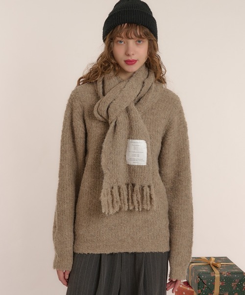 MUHET ニット セーター マフラー付きブークレニット レディース
