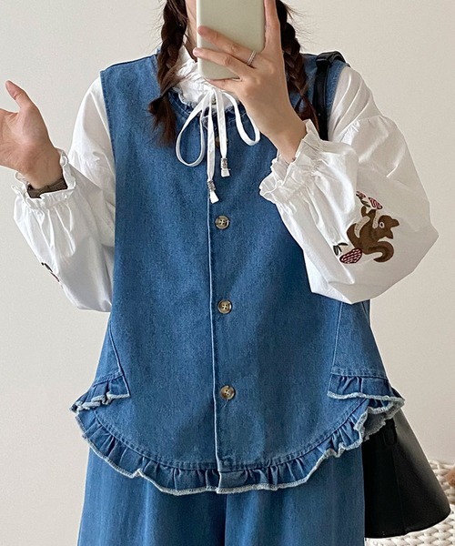 aimoha ベスト ジレ フリルデニムベスト レディース : ZOZOTOWN