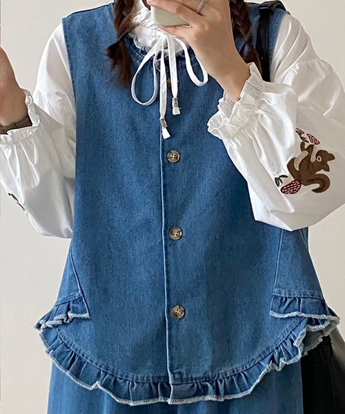 aimoha ベスト ジレ フリルデニムベスト レディース : ZOZOTOWN