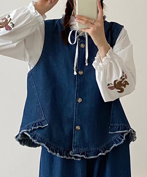 aimoha ベスト ジレ フリルデニムベスト レディース : ZOZOTOWN