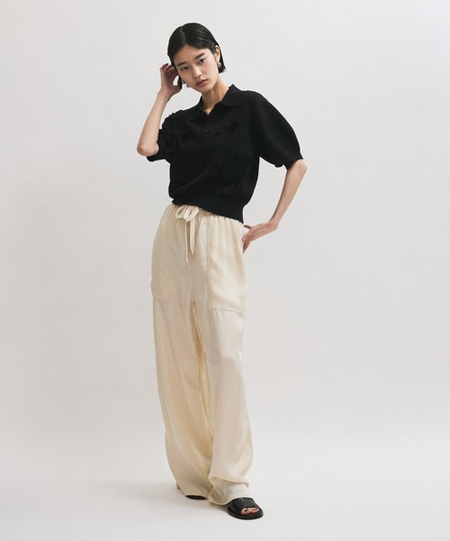 ADAM ET ROPE FEMME リボンポロニット 半袖 ADAM ET ROPE' ポロシャツ ポロ リボンポロニット レディース