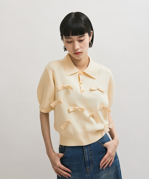 ADAM ET ROPE FEMME リボンポロニット 半袖 ADAM ET ROPÉ FEMME(アダム エ ロペ ファム) / リボンポロニット