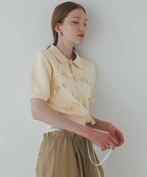ADAM ET ROPE FEMME リボンポロニット 半袖 ADAM ET ROPE'｜リボンポロニット | Rakuten Fashion(楽天